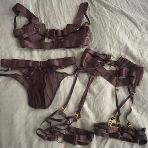 Chic Brown Lingerie Set with Gold Details